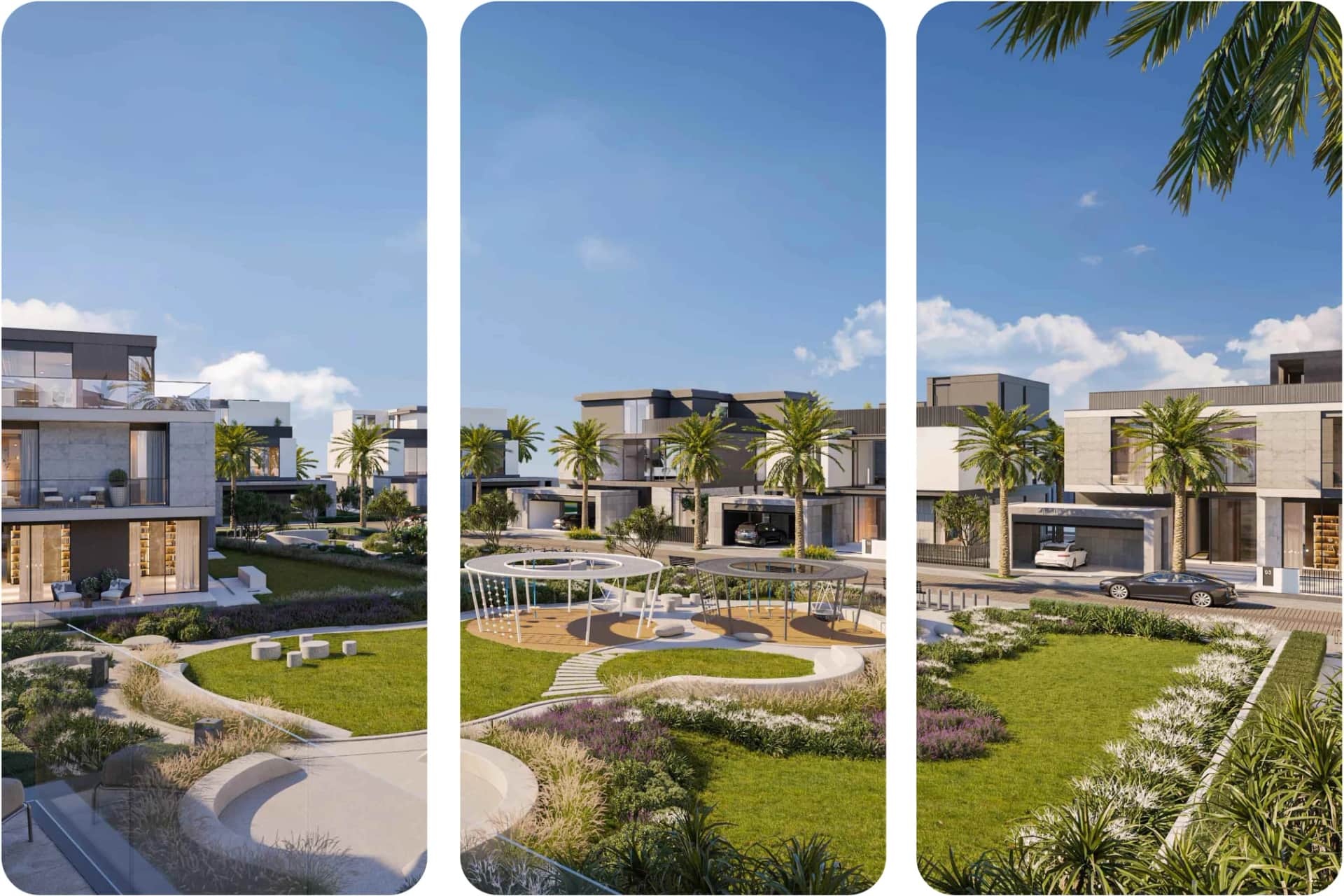 Luxury townhouse community with landscaped gardens