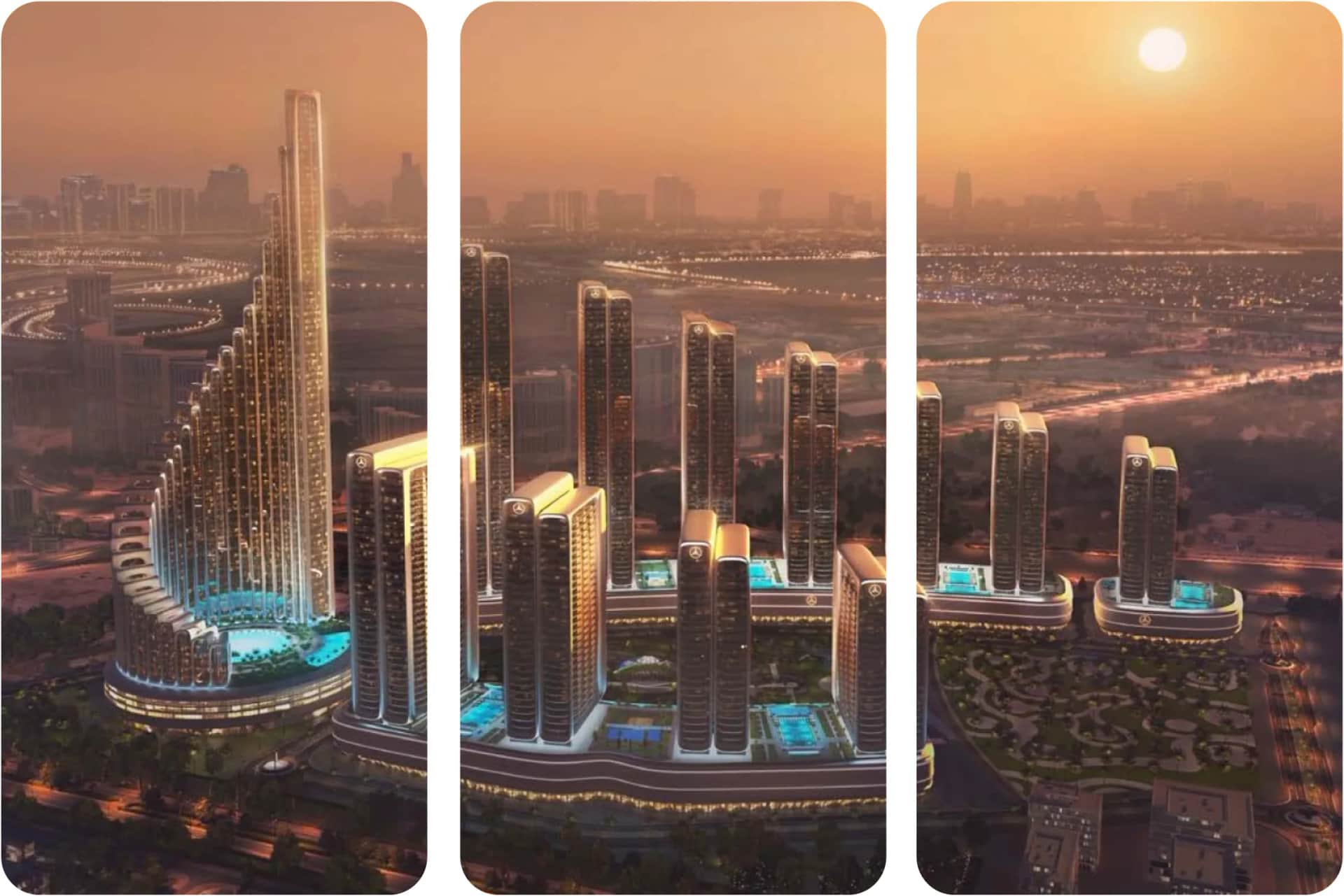Dubai skyline aerial with luxury towers