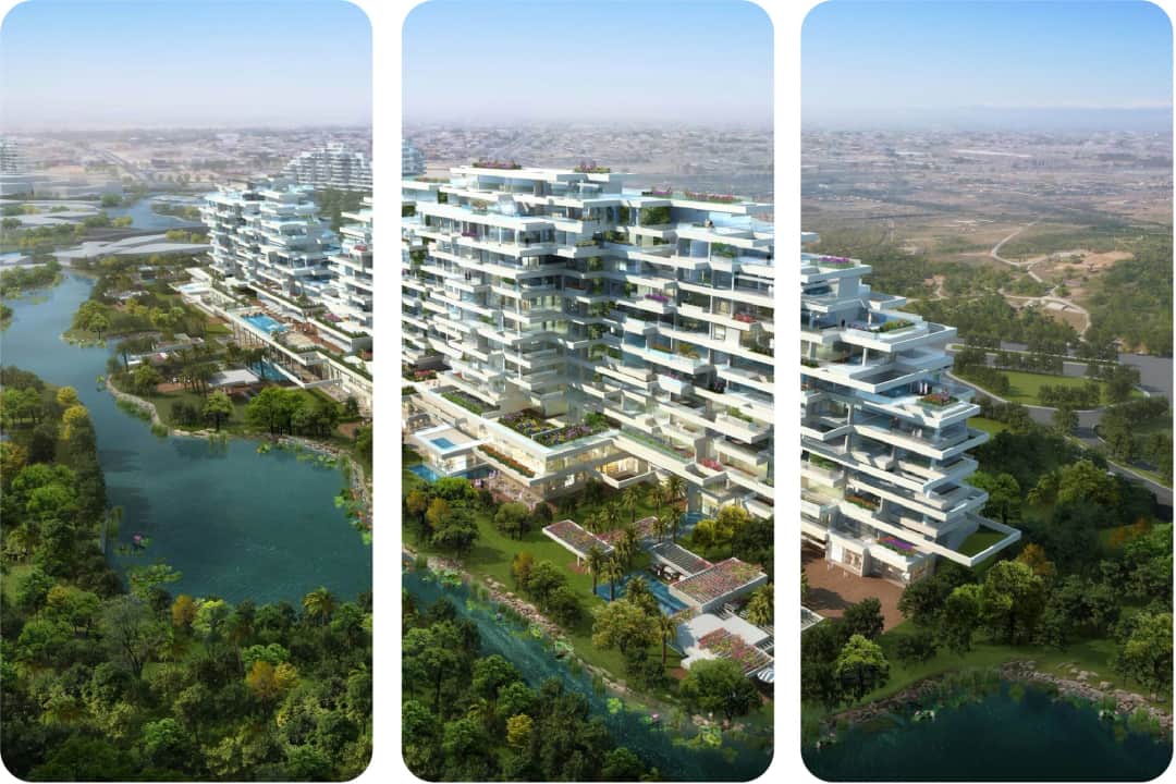 مبنى حديث بتصميم هندسي وعشب أخضر
