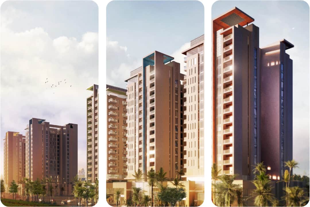 الواجهة الخارجية لمبنى سكني حديث ذو شرفات واسعة