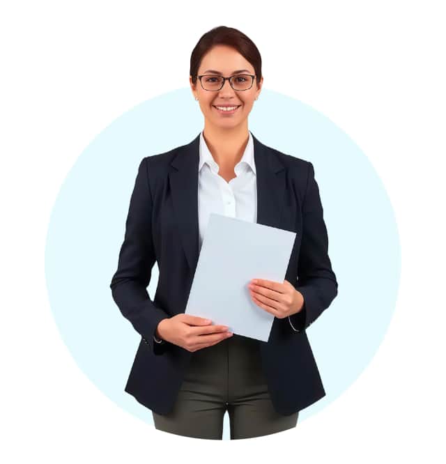 Smiling businesswoman holding documents in office